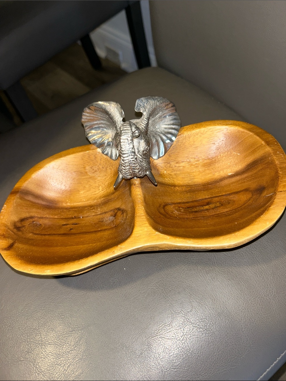 Vagabond House pewter African elephant peanut shaped nut bowl